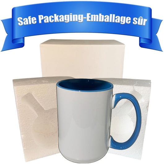15 once White sublimation mugs inner color BLUE  and handle with reinforced foam box packaging (e2)