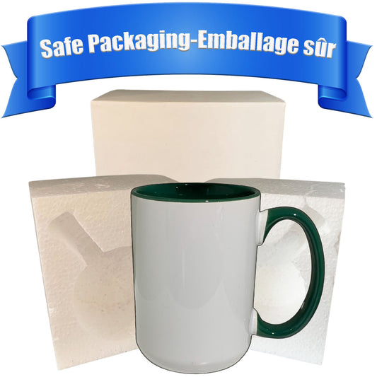 15 once White sublimation mugs inner color GREEN and handle with reinforced foam box packaging