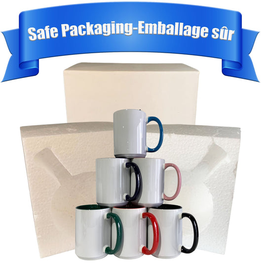 5 once  MIX Multi 6 colors White sublimation mugs inner color   and handle with reinforced foam box packaging