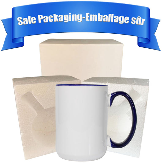 -15 once White sublimation mugs inner color  NAVY and handle with reinforced foam box packaging