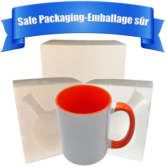 15 once White sublimation mugs inner color  ORANGE and handle with reinforced foam box packaging