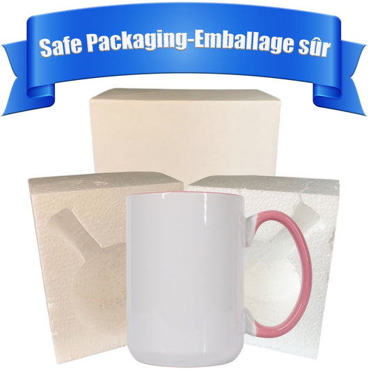 -15 once White sublimation mugs inner color PINK  and handle with reinforced foam box packaging