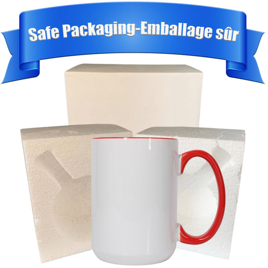 15 once White sublimation mugs inner color  RED and handle with reinforced foam box packaging