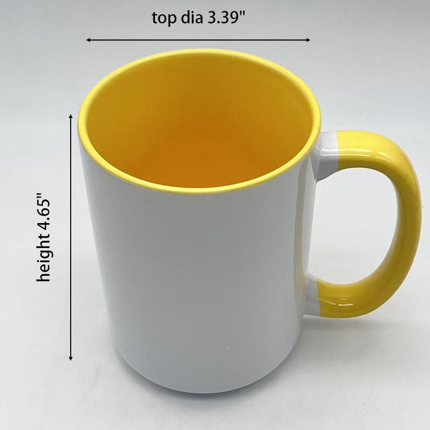-15 once White sublimation mugs inner color  YELLOW and handle with reinforced foam box packaging (Copy)