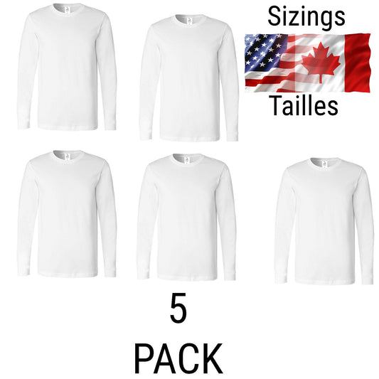 5 Pack-Adult Sublimation LONG SLEEVE T-Shirts White Super Soft (95% Polyester-5% Spandex)  -